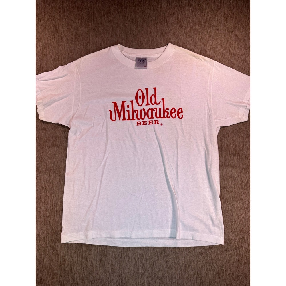Vintage Old Milwaukee Beer T-Shirt Delta Fifty-Fifty White Red Logo USA Mens L